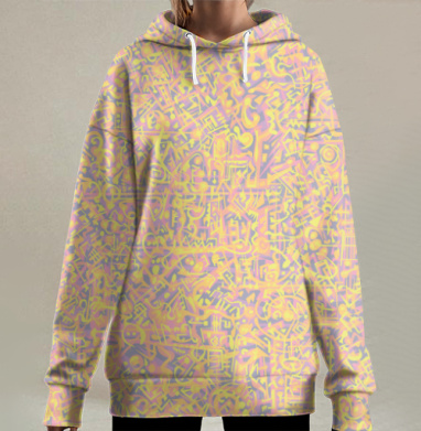 Абстрактные линии бегущие мысли яркие оттенки, Hoodie Long Oversize 3D