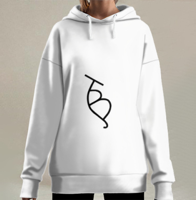 Черный минималистичный символ на белом фоне для одежды, Hoodie Long Oversize 3D