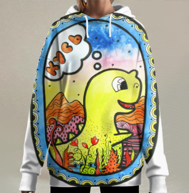 Динозавр и надпись Кусь, Hoodie Long Oversize 3D