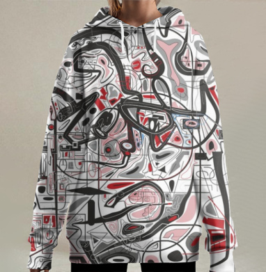 Динамическая абстракция с энергией и контрастом, Hoodie Long Oversize 3D