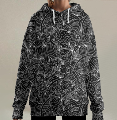 Динамический абстрактный монохромный узор, Hoodie Long Oversize 3D
