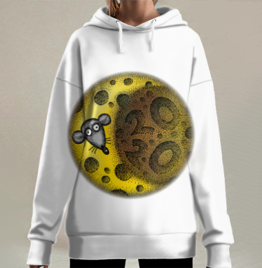 Жёлтый сыр с мышью и цифрой двадцать пять на чёрном фоне, Hoodie Long Oversize 3D