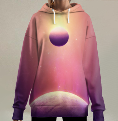 Магическое космическое восхождение планет в темноте, Hoodie Long Oversize 3D