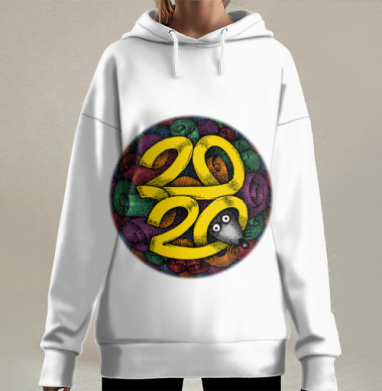 Веселый год мыши праздник число 2020, Hoodie Long Oversize 3D