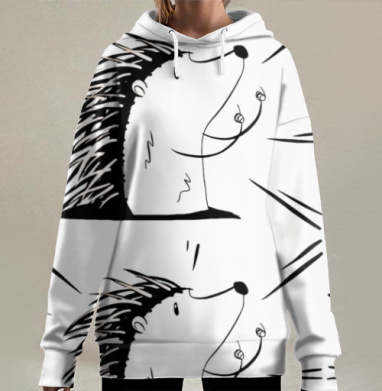 Черно белые ежи слушают музыку наушники музыка, Hoodie Long Oversize 3D