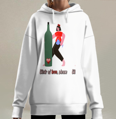 Девушка с красной футболкой и бутылкой любви крупным планом, Hoodie Long Oversize 3D