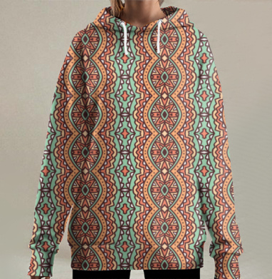 Этнический декоративный узор с гармонией и ритмом, Hoodie Long Oversize 3D