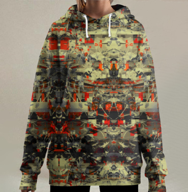 Разрушение хаоса абстракция красного, Hoodie Long Oversize 3D