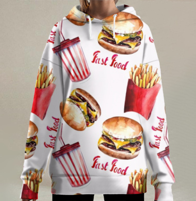 Яркое разнообразие классического фастфуда, Hoodie Long Oversize 3D