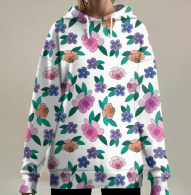 Фиалки и пионы, Hoodie Long Oversize 3D
