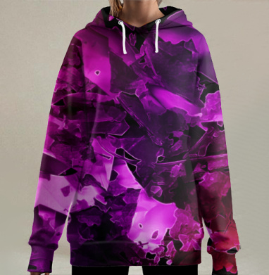 Невесомость фиолетового переходящего оттенка в красных тонах, Hoodie Long Oversize 3D