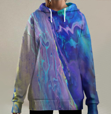 Фиолетовый дым освещенный синим светом гармонично насыщенный глубиной, Hoodie Long Oversize 3D