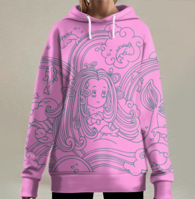 Fish и русалочка., Hoodie Long Oversize 3D