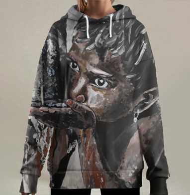 Мальчик пьёт воду руки ловят воду, Hoodie Long Oversize 3D