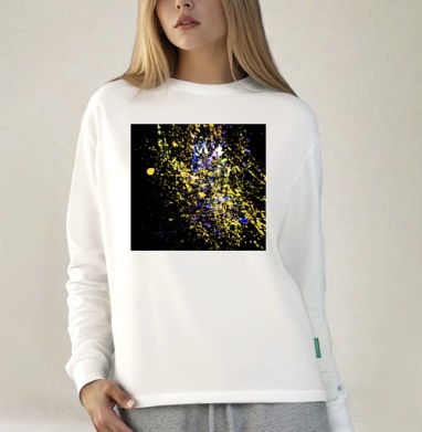 Яркая экспрессия на фоне Abstract Paint Splashes Абстрактные брызги краски, Футболка лонгслив женская белая