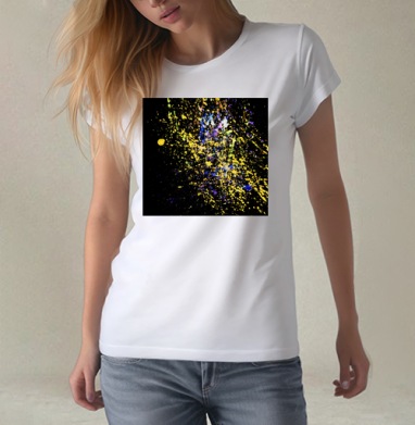 Яркая экспрессия на фоне Abstract Paint Splashes Абстрактные брызги краски, Футболка женская белая 180гр