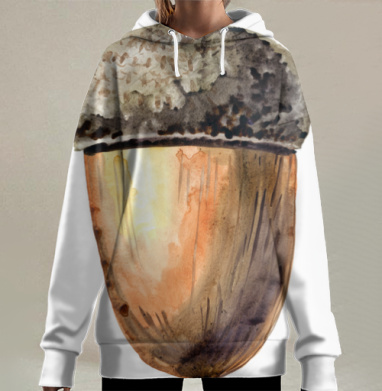 Желудь нарисованный акварелью, Hoodie Long Oversize 3D
