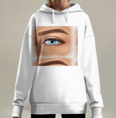 Голубой женский глаз с бровью и ресницами, Hoodie Long Oversize 3D