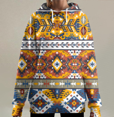 ГЕОМЕТРИЧЕСКИЙ УЗОР НАРОДНОСТЕЙ ЮЖНОЙ АМЕРИКИ, Hoodie Long Oversize 3D