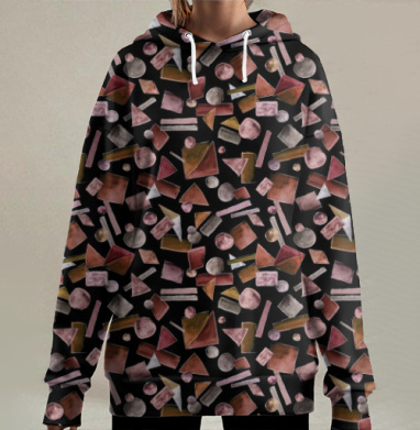 Абстрактные геометрические фигуры коричневый бордовый фон, Hoodie Long Oversize 3D