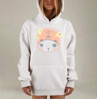 Милый постер с пандой и надписью LIFE IS GOOD, Hoodie Mjhigh Dig, оверсайз, утепленная