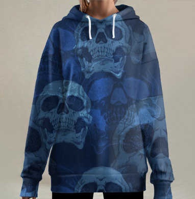 Готические черепа в стимпанк атмосфере, Hoodie Long Oversize 3D
