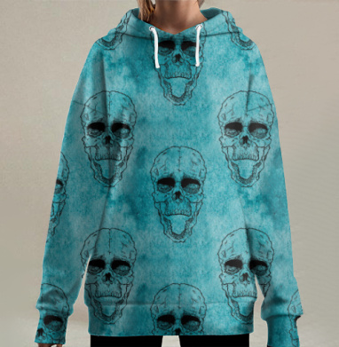 Повторяющийся узор черепов в мрачной эстетике, Hoodie Long Oversize 3D