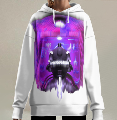 Киберпанк персонаж в технологическом футуристическом окружении, Hoodie Long Oversize 3D