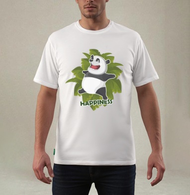 Радостная панда в прыжке / Joyful Panda HAPPINESS Счастье Радость, Футболка мужская REGULAR белая