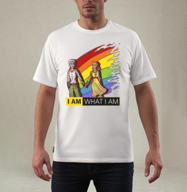 Футболка с радужным принтом «I AM WHAT I AM», Футболка мужская REGULAR белая