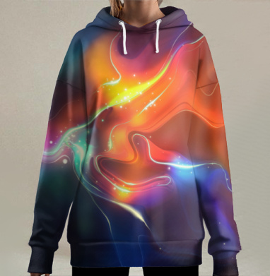 Динамичное энергетическое космическое движение красок 3D освещение, Hoodie Long Oversize 3D