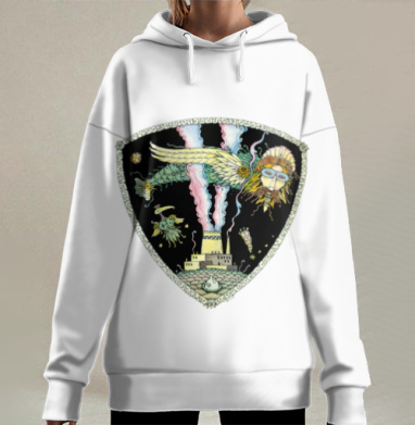 Фабрика с мифологическими существами и цветным дымом, Hoodie Long Oversize 3D
