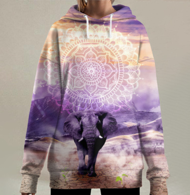 Слон мандала духовное пробуждение символы силы, Hoodie Long Oversize 3D