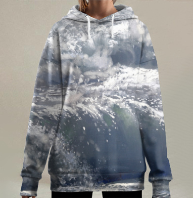 Шторм холодные волны мощь природы, Hoodie Long Oversize 3D