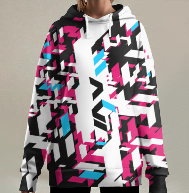 Абстрактные геометрические формы с цветными блоками в стилях, Hoodie Long Oversize 3D