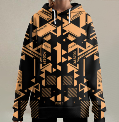 Киберпанк треугольник оранжевый черный на фоне, Hoodie Long Oversize 3D