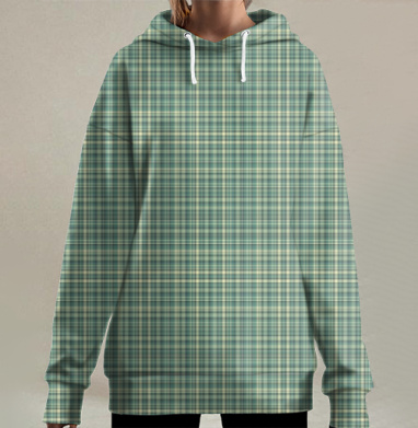 Клетчатая текстура, светло зеленый тон, Hoodie Long Oversize 3D