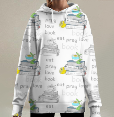 Книжный принт, Hoodie Long Oversize 3D