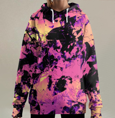 Абстрактный экспрессионизм пурпурный динамика боя ВЫЗОВ, Hoodie Long Oversize 3D