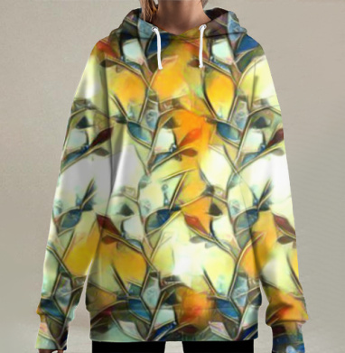 Кораллы кристаллы ветки абстракция бесшовный паттерн витраж, Hoodie Long Oversize 3D