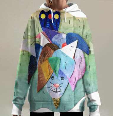 Кошка-королева в стиле коллаж, Hoodie Long Oversize 3D