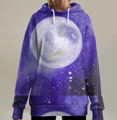 Величественная сияющая луна на фоне звездного неба, Hoodie Long Oversize 3D
