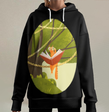 Кот на дереве, Hoodie Long Oversize 3D