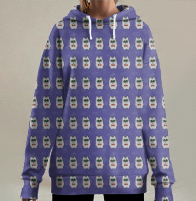 Котики в очках, Hoodie Long Oversize 3D