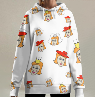 Улыбающийся женский персонаж с красным берет Берет, Hoodie Long Oversize 3D