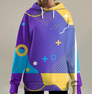 Яркая Геометрическая Абстракция В Движении, Hoodie Long Oversize 3D