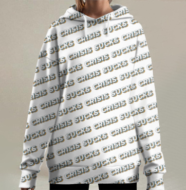 Белые объемные буквы ярко выражают негатив кризиса кризиса отстой, Hoodie Long Oversize 3D