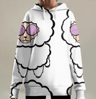 Альпака в розовых очках с пушистой белой шерстью, Hoodie Long Oversize 3D