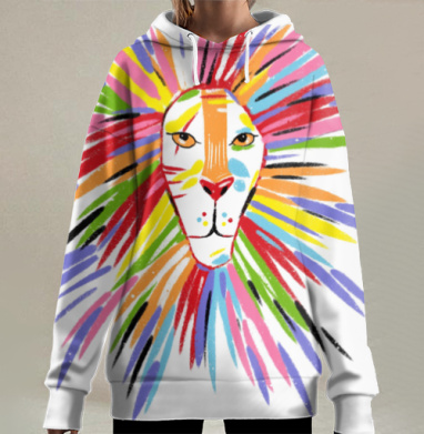 Яркий цветной лев символ смелости и силы, Hoodie Long Oversize 3D