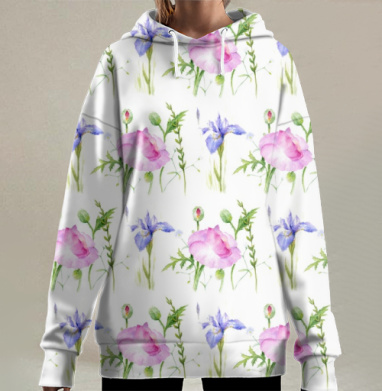 Летние цветы. паттерн, Hoodie Long Oversize 3D